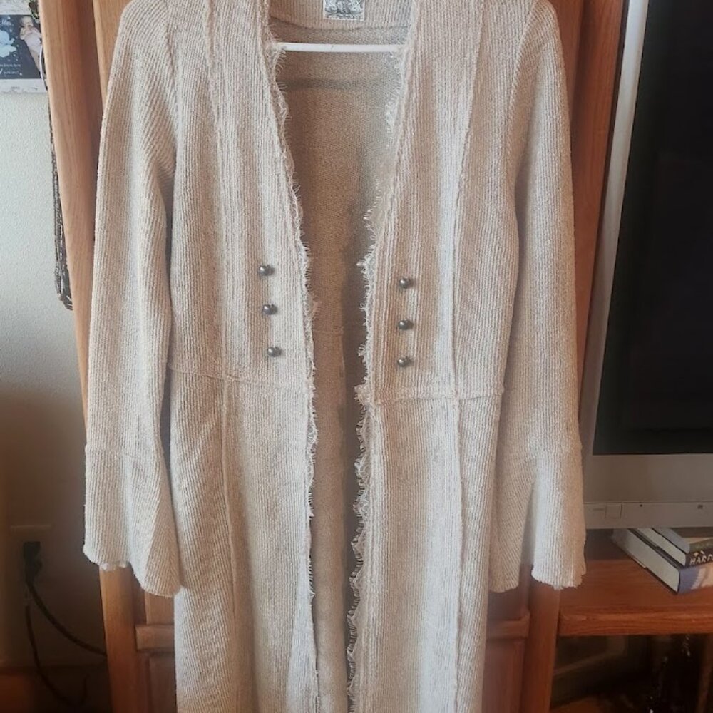 Beautiful Cream Cardigan Wrap Duster w/ Bell Sleeve - Bohemian - natural - SM